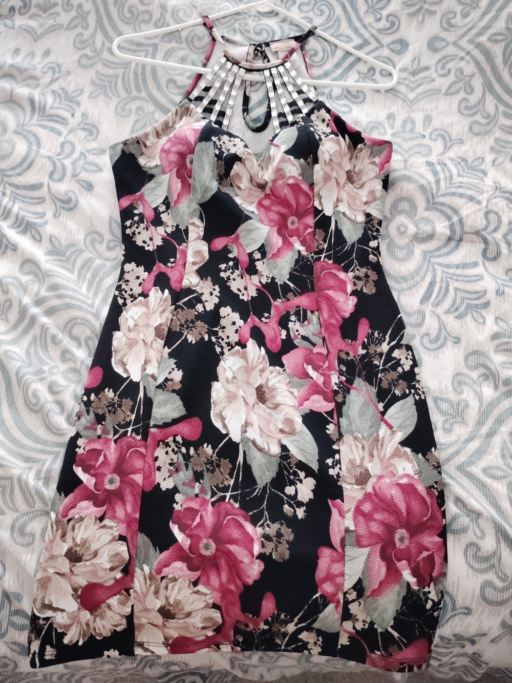 Floral Halter Dress with Pink Accent